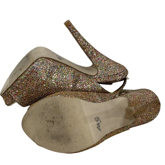Madden Girl Gold Multicolor Glitter Slingback Peep Toe Platform Heels Size 8 - Picture 9 of 9